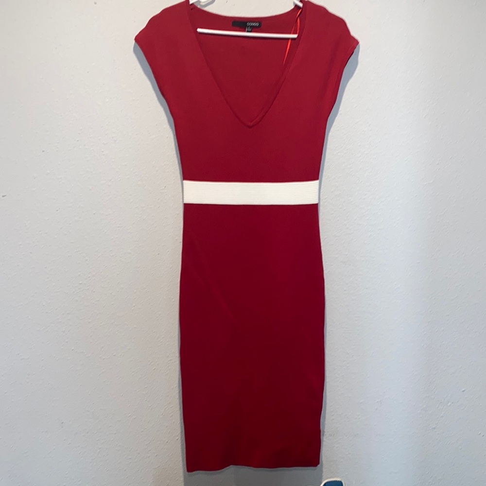 Red and white stretch dress fits like a gloves.
